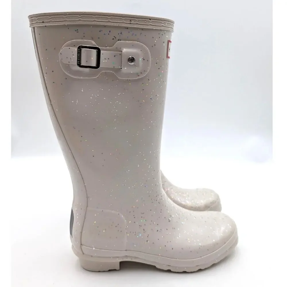 Hunter Original Giant Glitter Waterproof Rain Boots Kids' Ivory Size US3 EU34